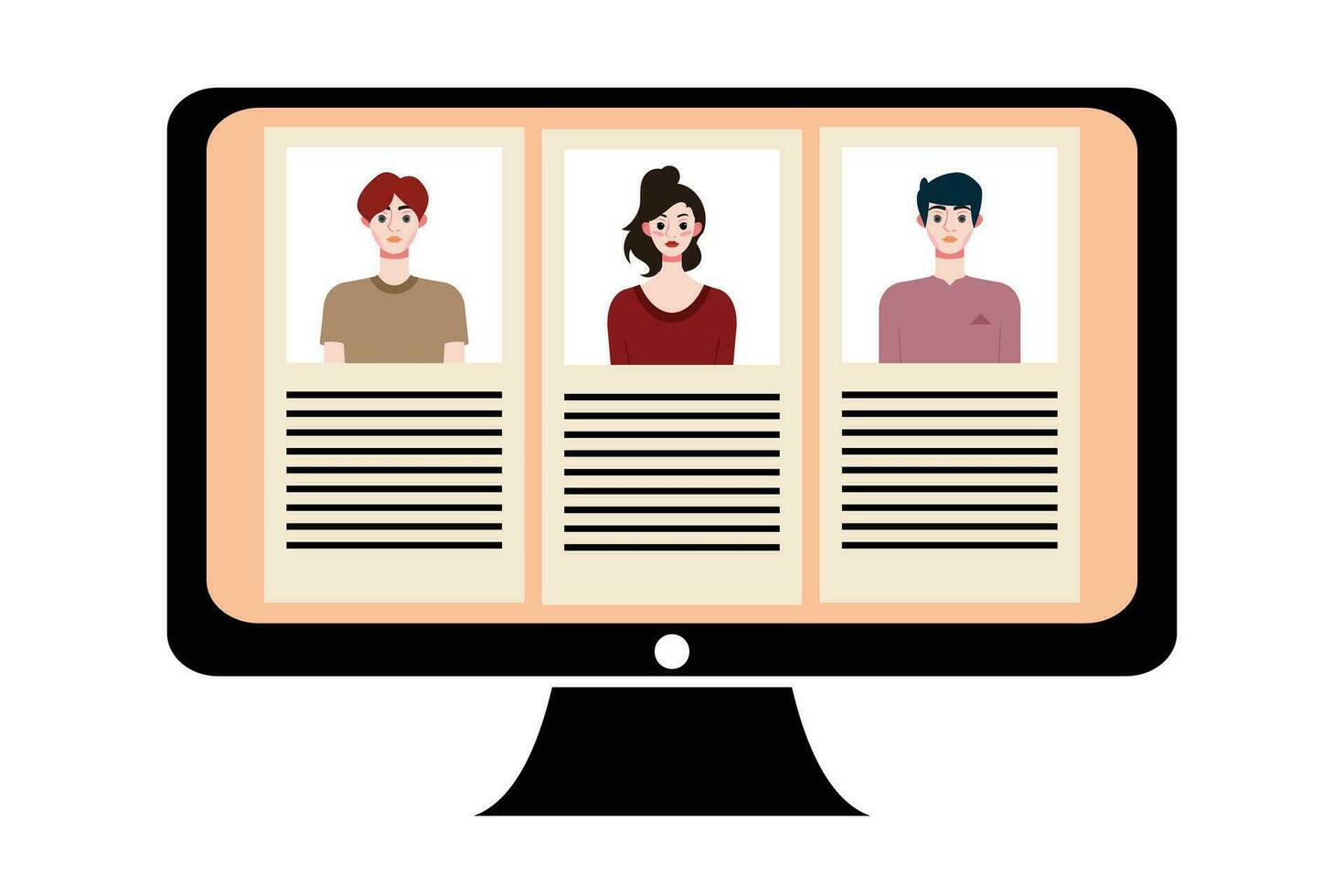 personas en vídeo conferencia en computadora pantalla. en línea reunión, vídeo llamada concepto. vector ilustración.