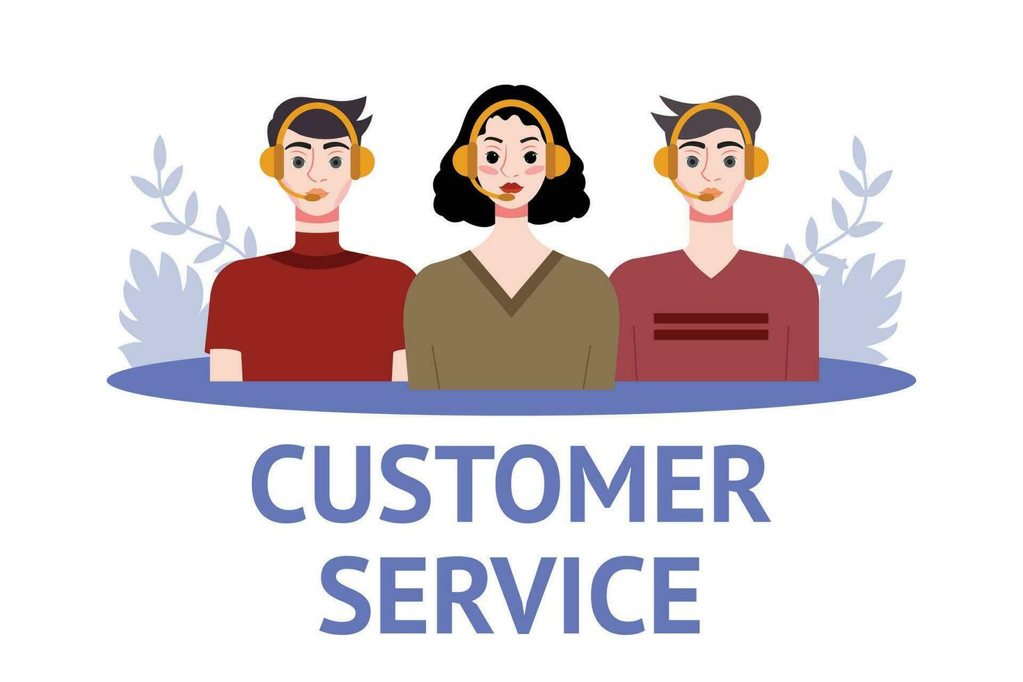 Customer service concept. People with headsets. Vector illustration in flat style