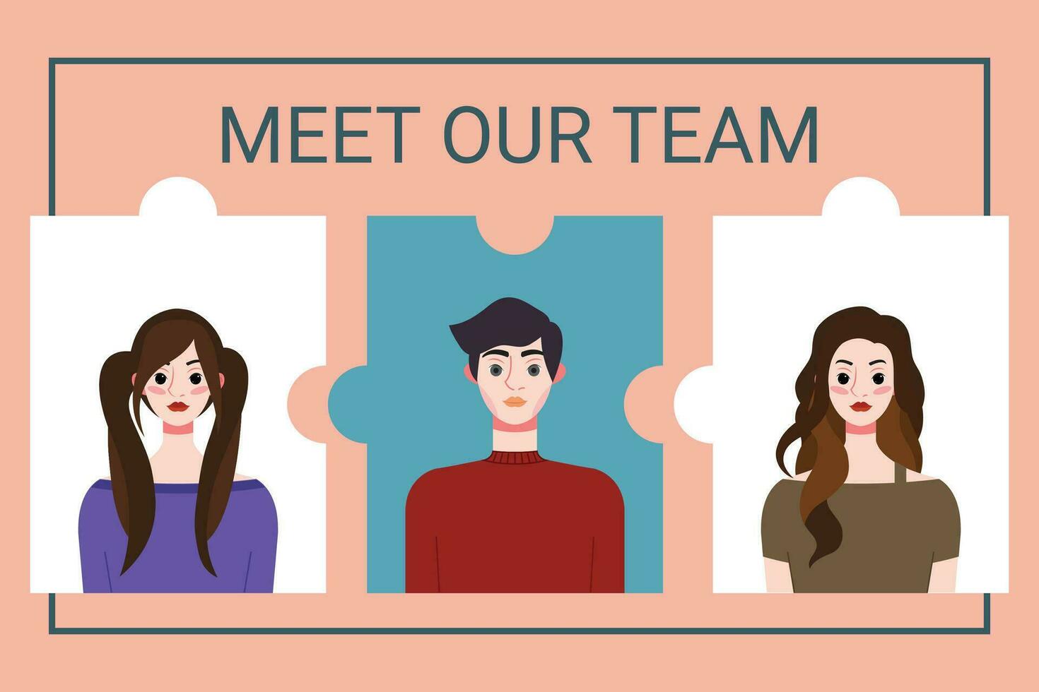 Vector illustration of a team of people in puzzle pieces. Teamwork concept