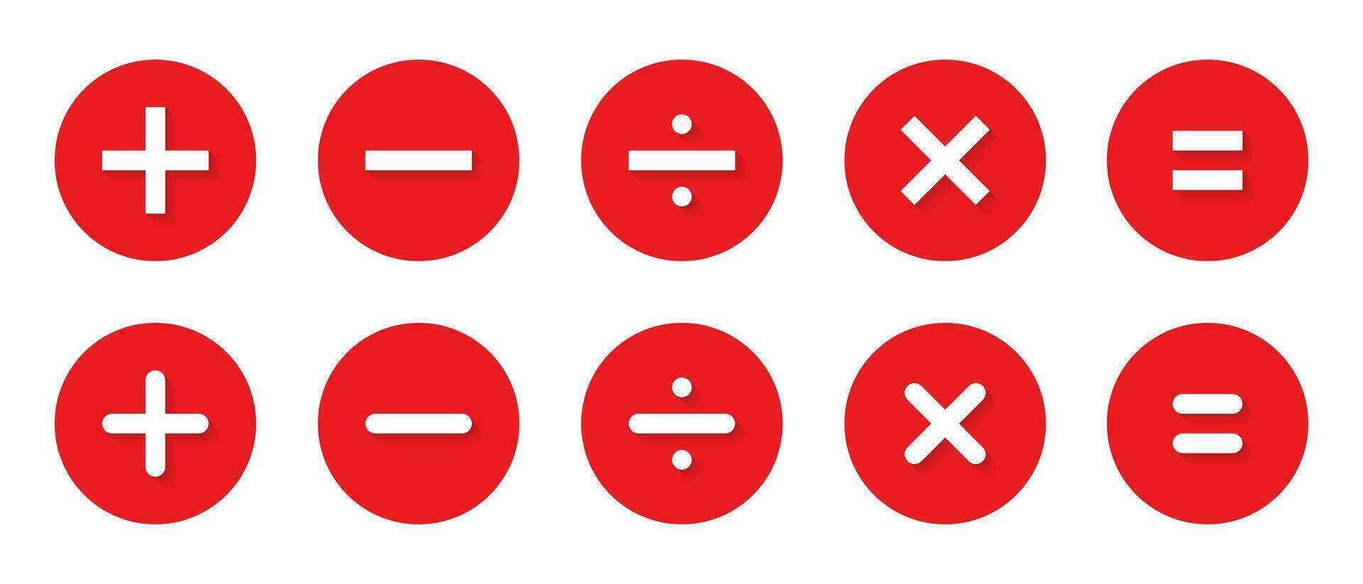 Addition, subtraction, division, multiplication, and equality icon vector with shadow