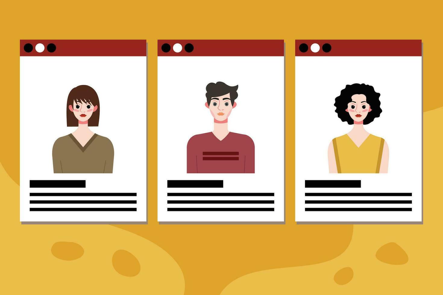 Set of social media profile templates with people avatars. Vector illustration