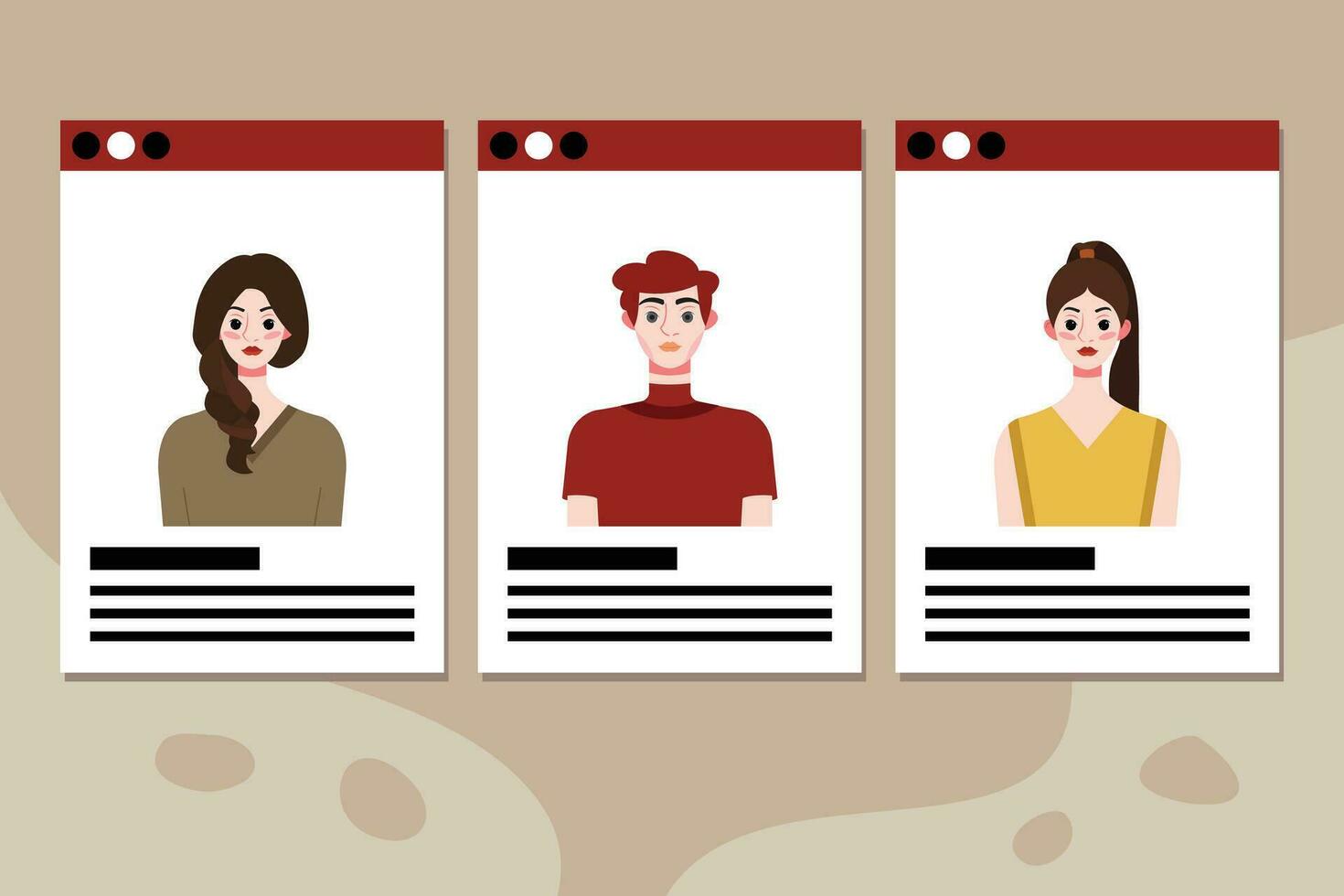 Set of social media profile templates with people avatars. Vector illustration