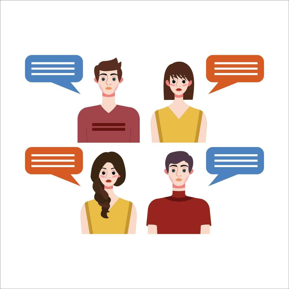 Group of people with speech bubbles. Vector illustration in flat style.