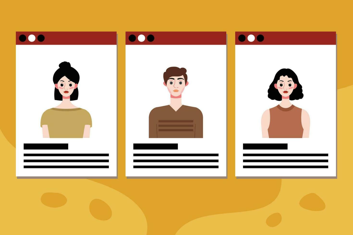 Set of social media profile templates with people avatars. Vector illustration