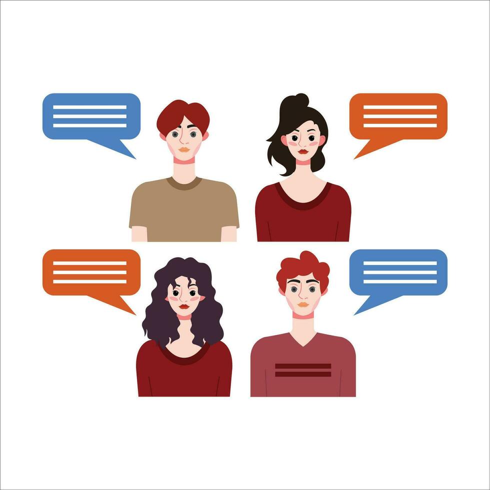 Group of people with speech bubbles. Vector illustration in flat style.