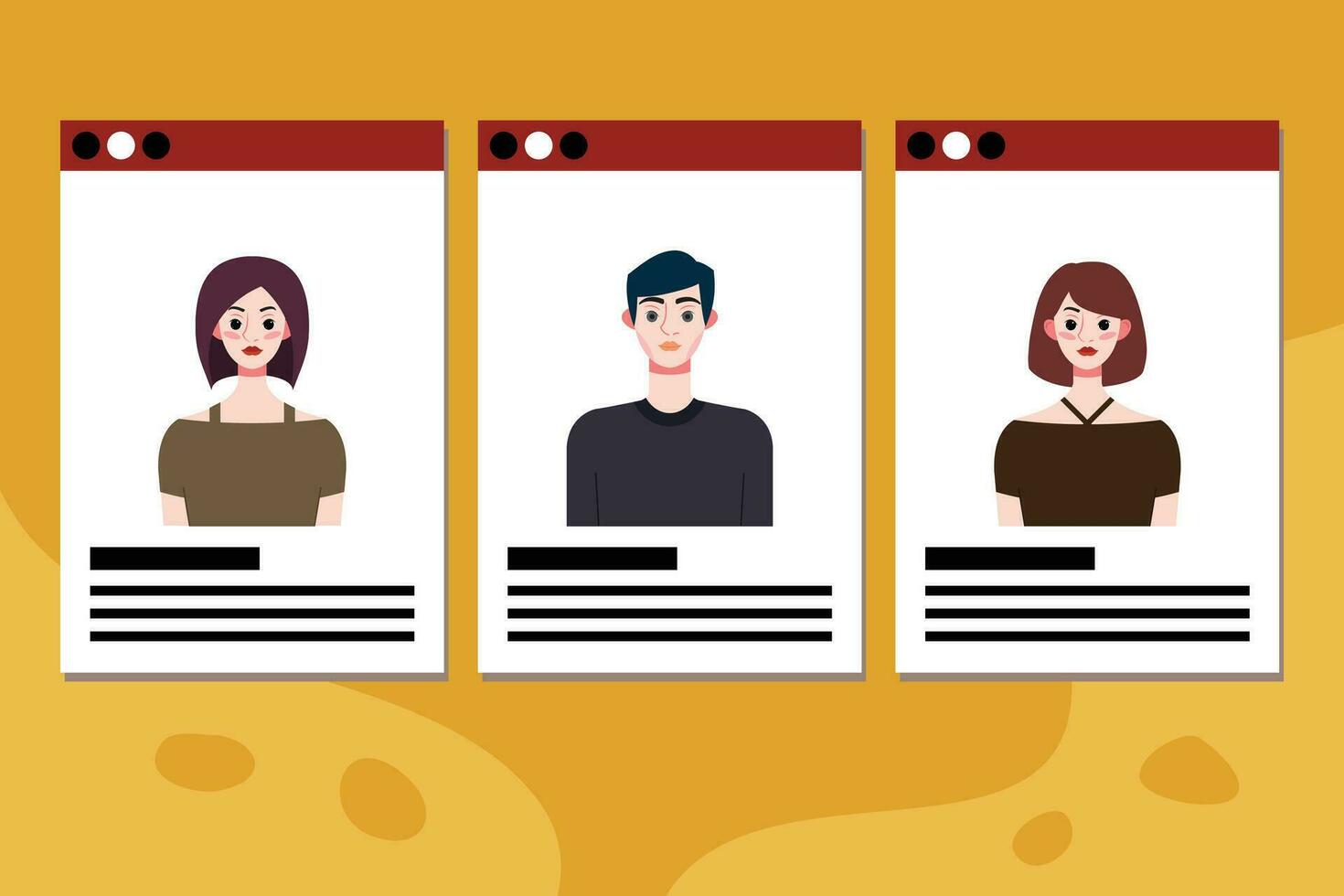 Set of social media profile templates with people avatars. Vector illustration