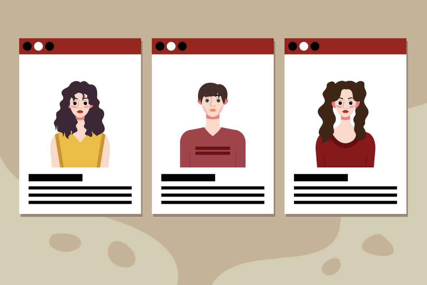 Set of social media profile templates with people avatars. Vector illustration