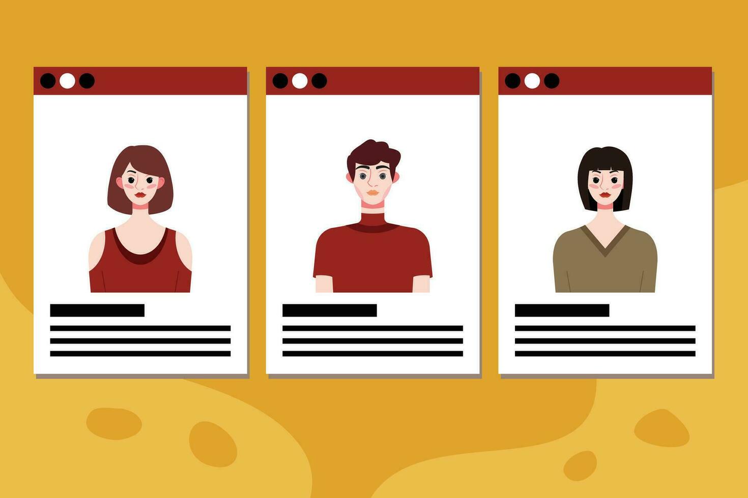 Set of social media profile templates with people avatars. Vector illustration