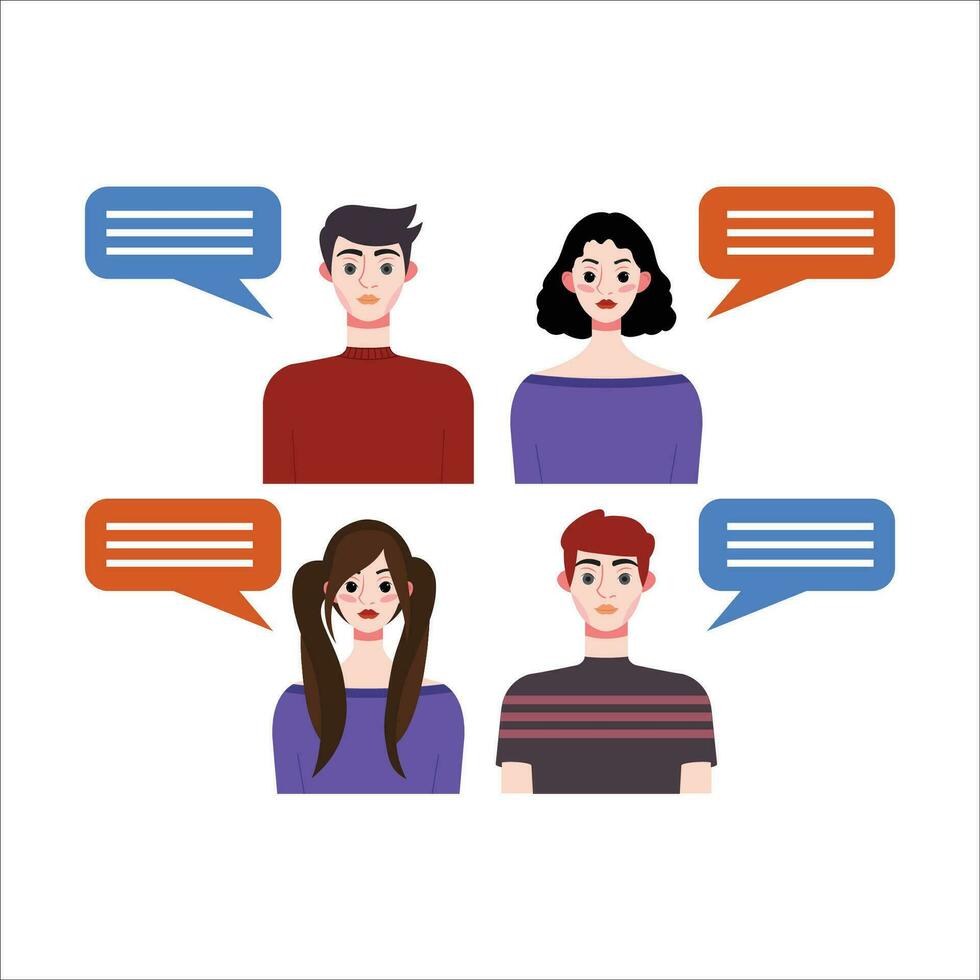 Group of people with speech bubbles. Vector illustration in flat style.