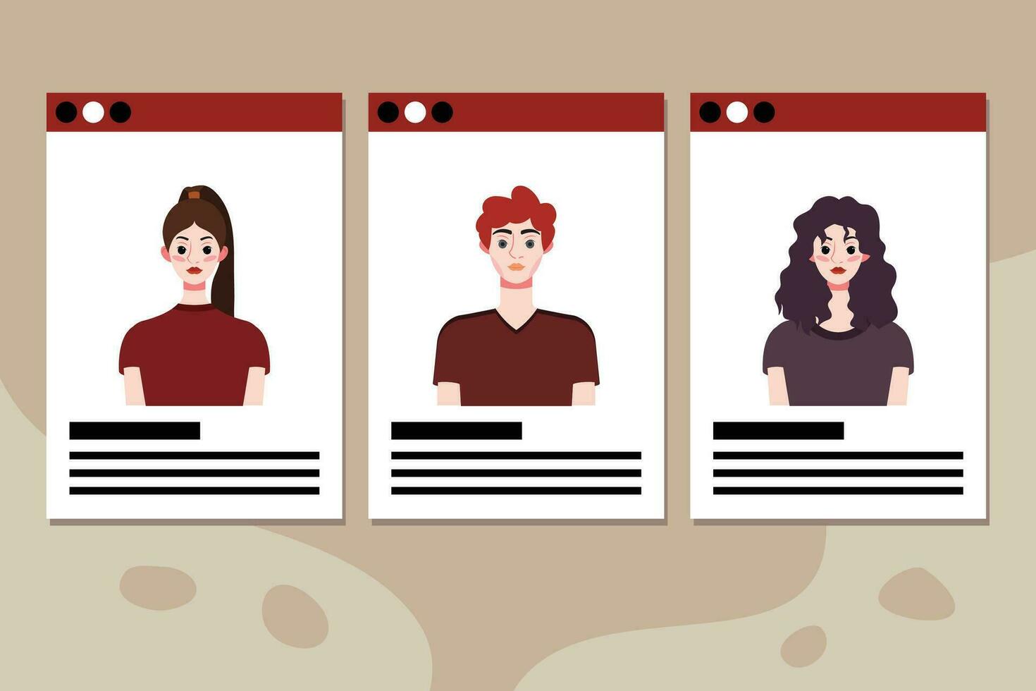 Set of social media profile templates with people avatars. Vector illustration