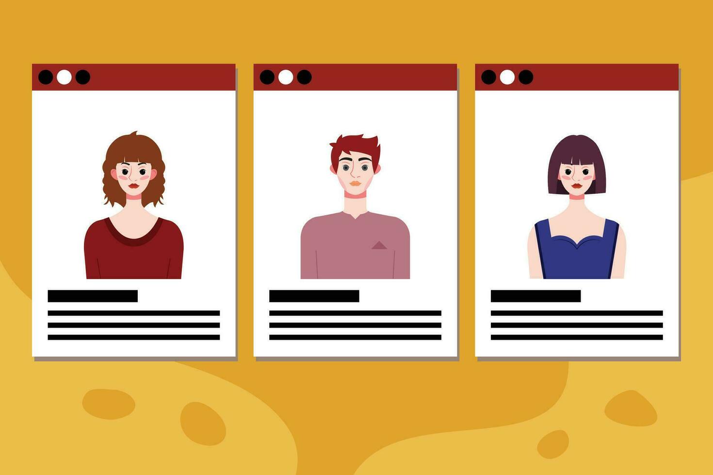Set of social media profile templates with people avatars. Vector illustration