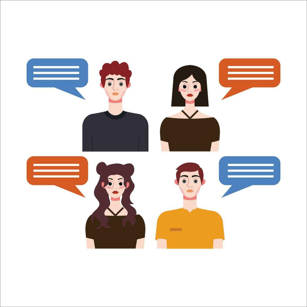 Group of people with speech bubbles. Vector illustration in flat style.