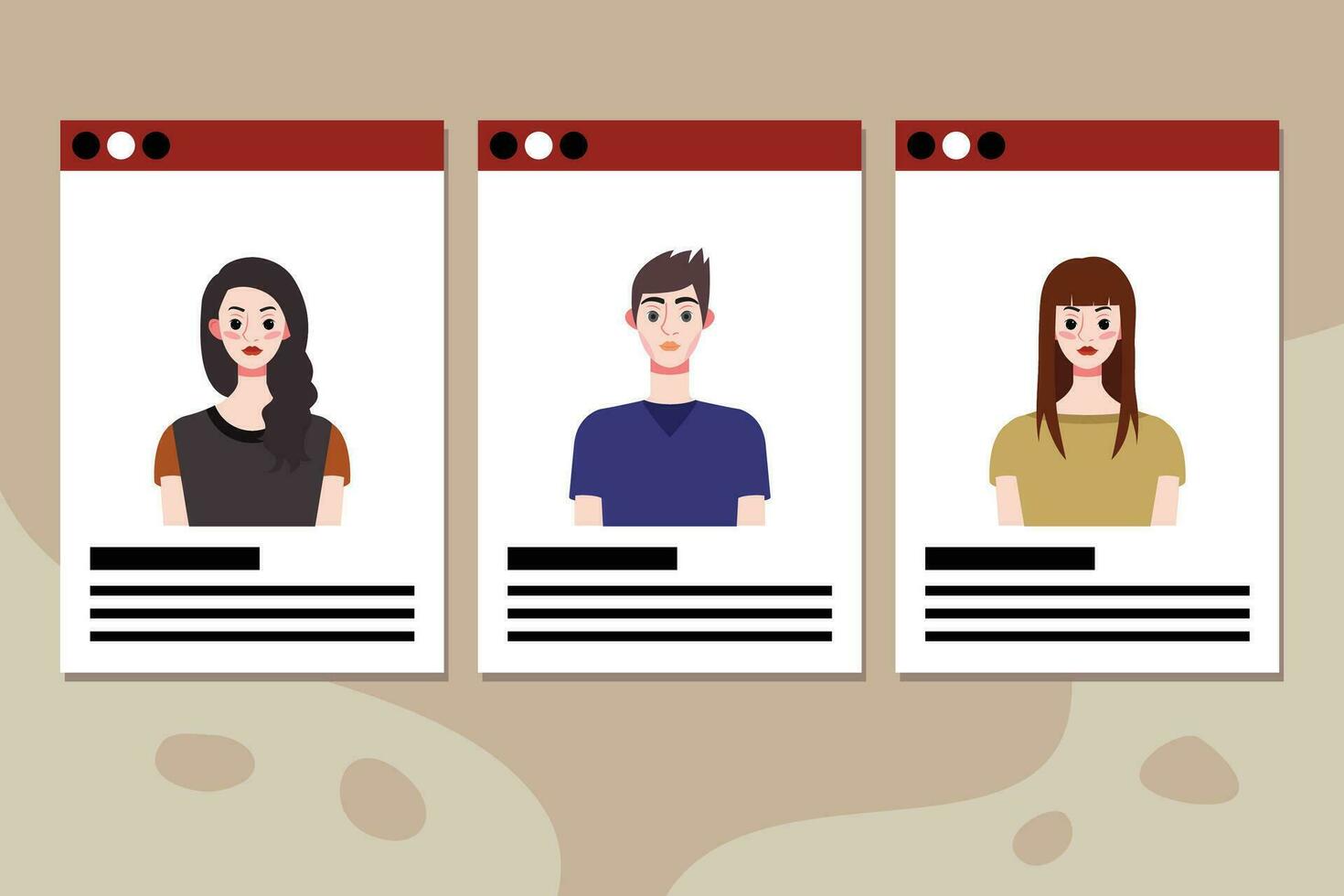 Set of social media profile templates with people avatars. Vector illustration