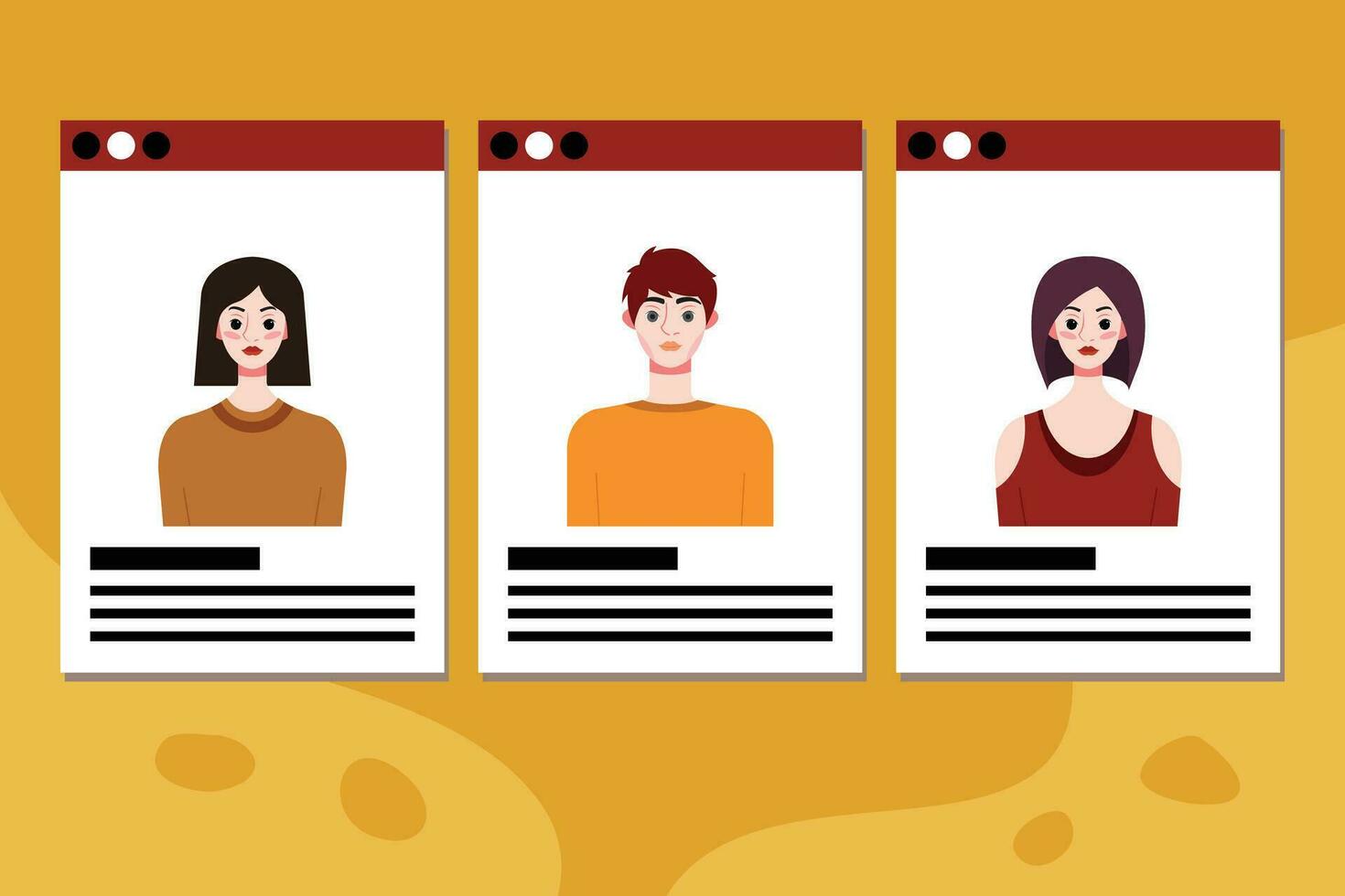 Set of social media profile templates with people avatars. Vector illustration