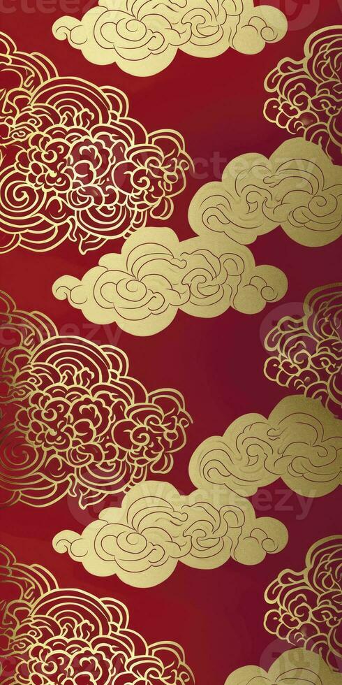 AI generated Chinese auspicious cloud pattern with red and gold themes. photo