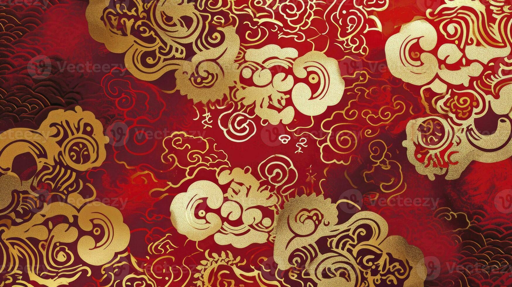 AI generated Chinese auspicious cloud pattern with red and gold themes. photo