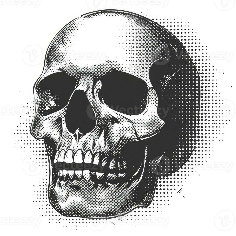 AI generated Halftone Human Skull Illustration photo