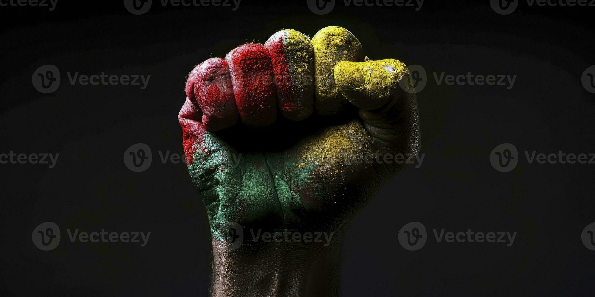 AI generated Black History Month banner. hand on black background. Black history month African American history celebration banner. photo