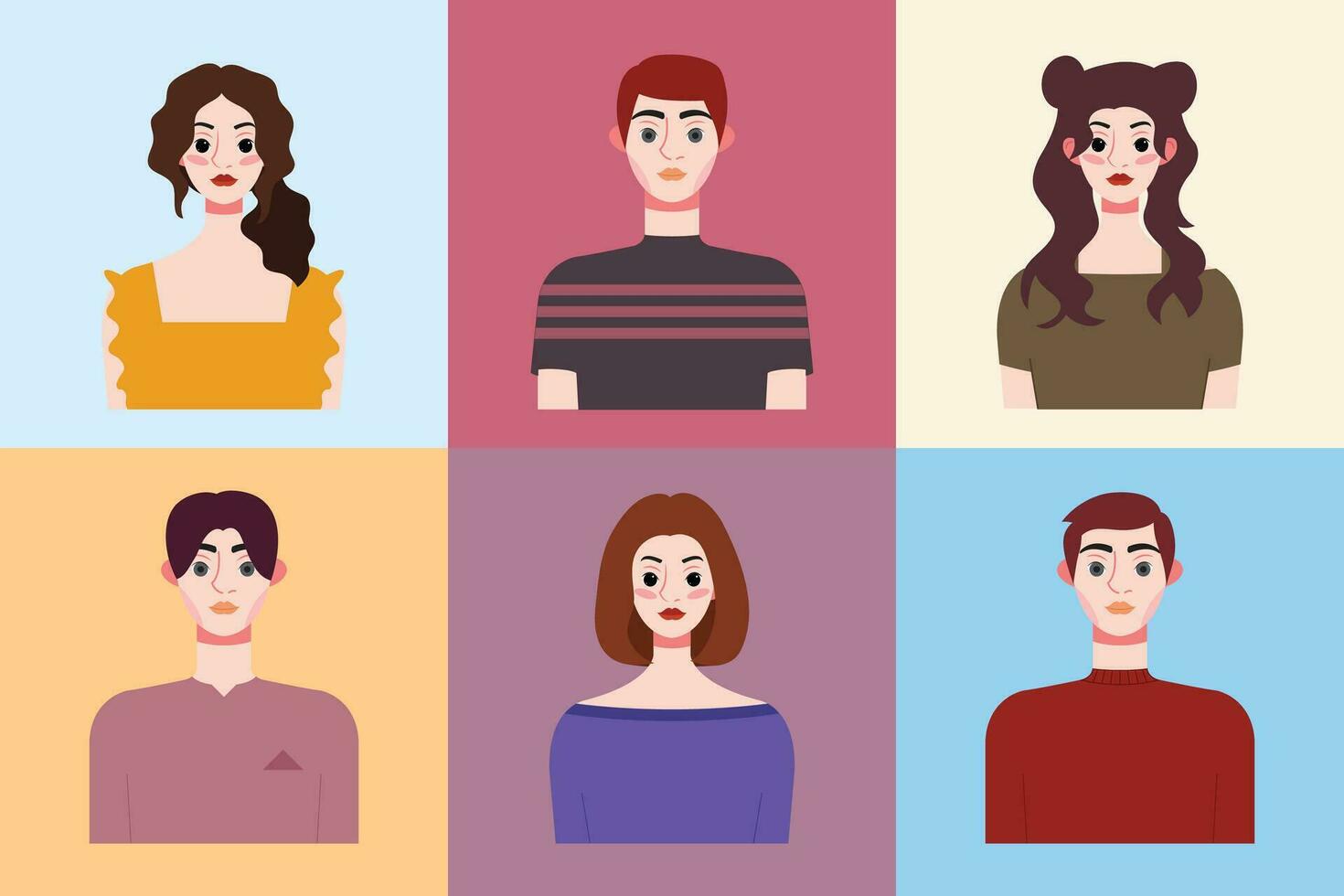 Set of avatars of young people in flat style. Vector illustration