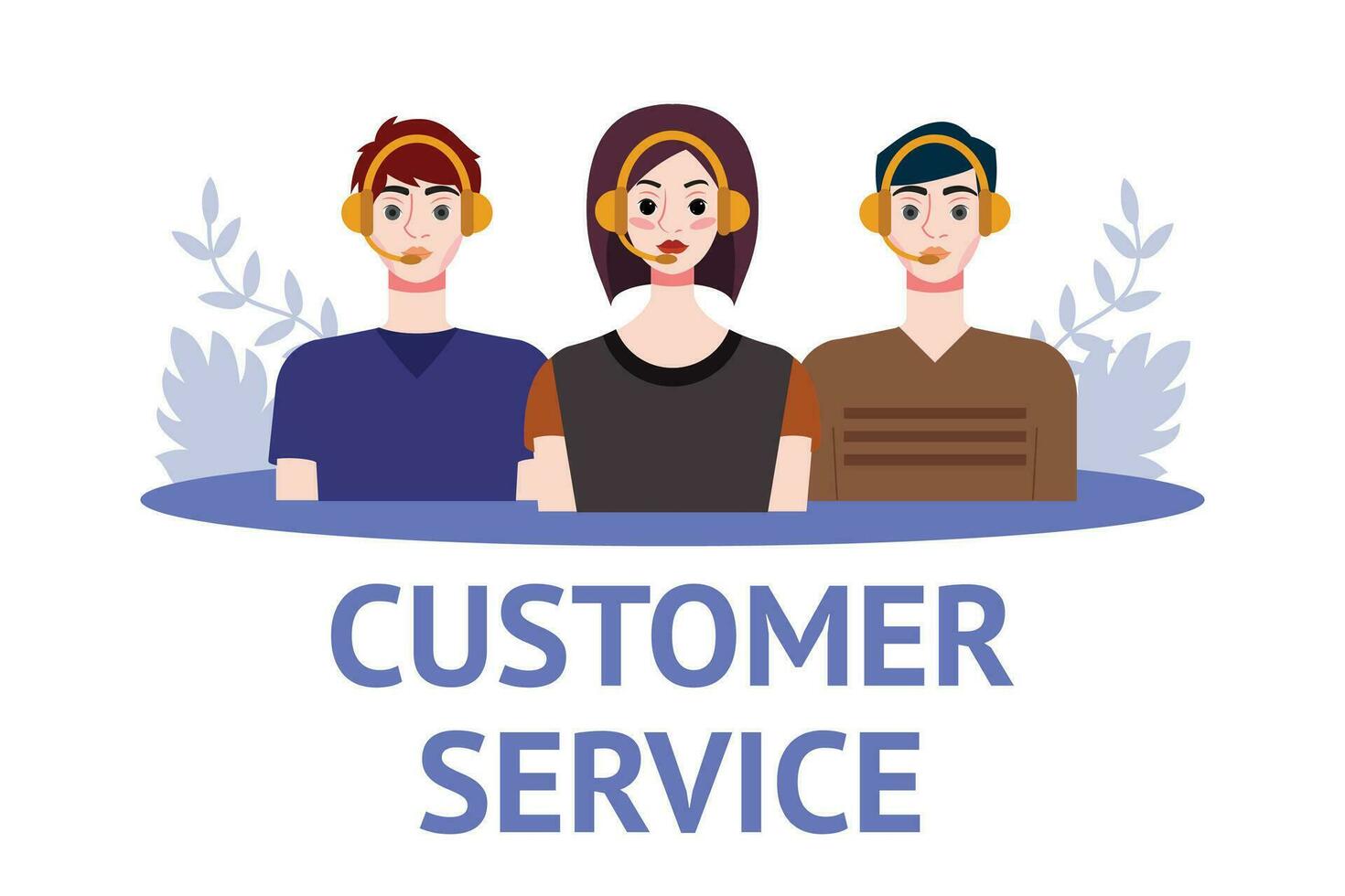 Customer service concept. People with headsets. Vector illustration in flat style