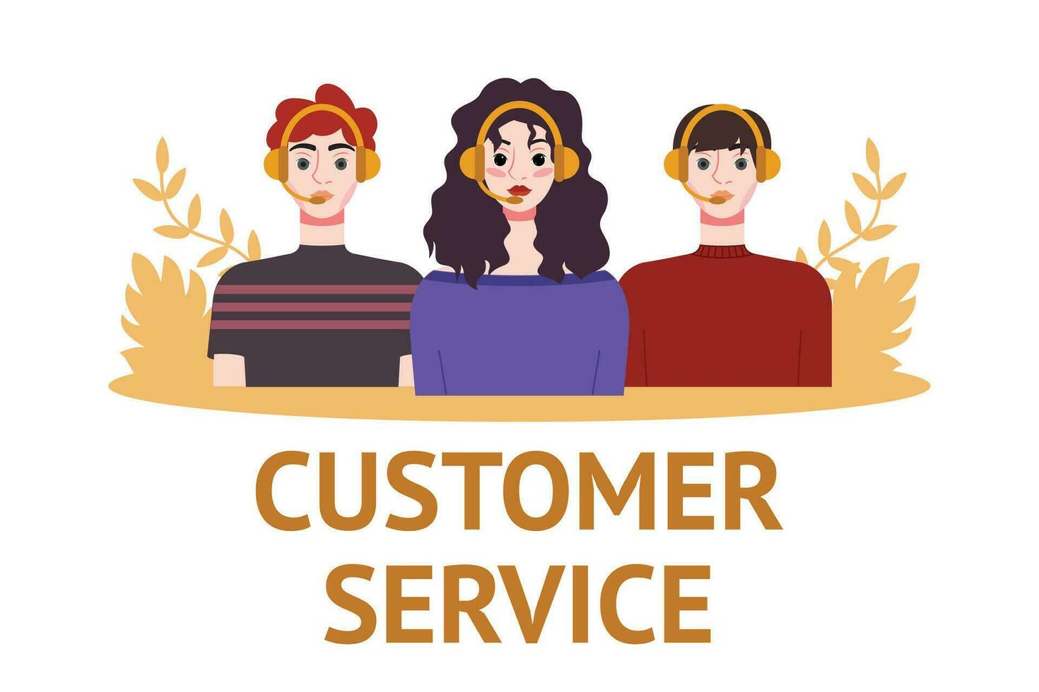 Customer service concept. People with headsets. Vector illustration in flat style