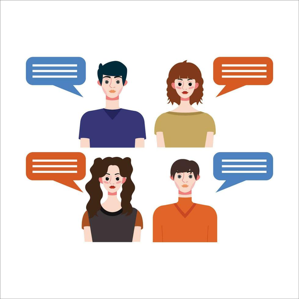 Group of people with speech bubbles. Vector illustration in flat style.