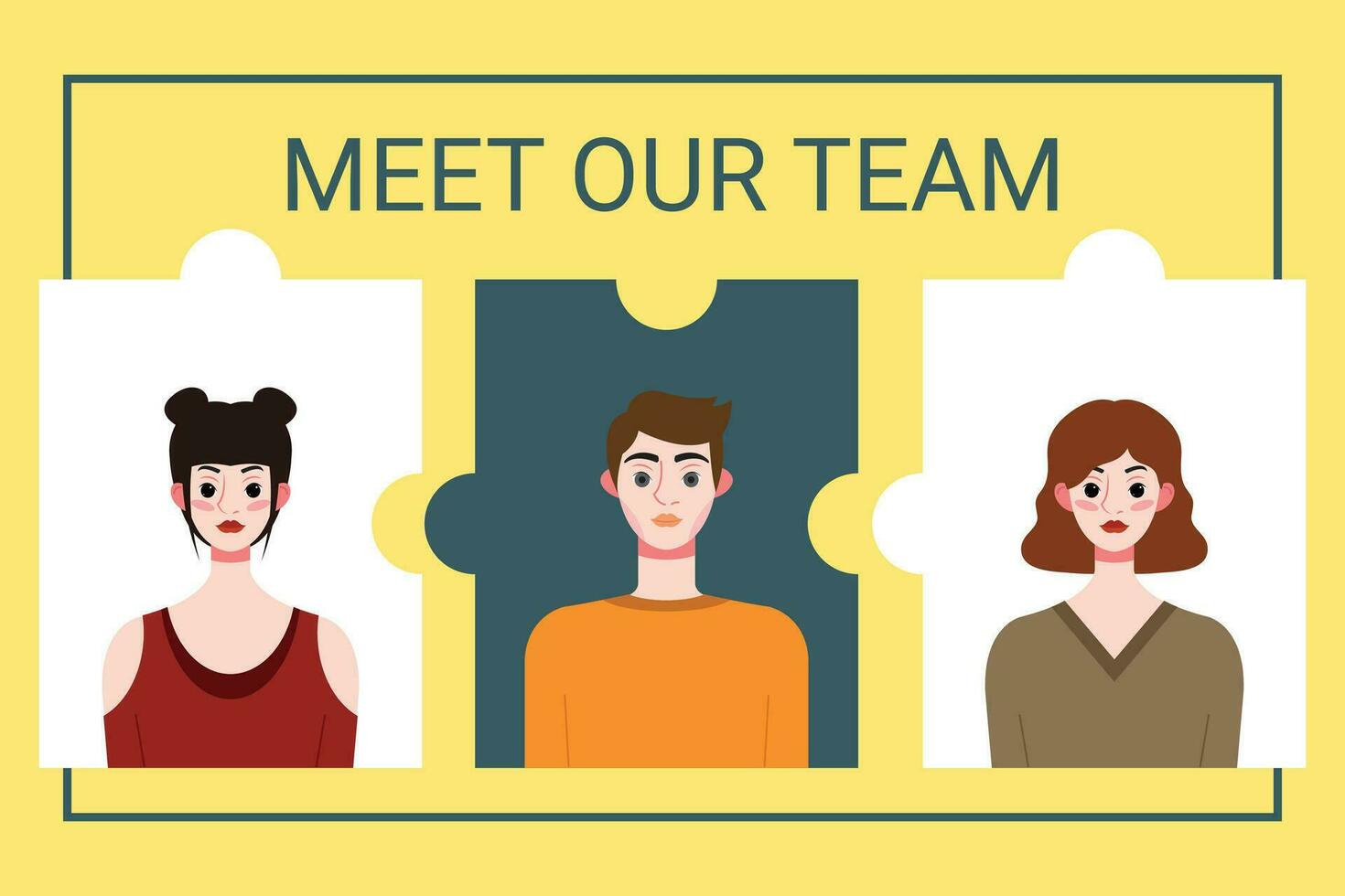 Vector illustration of a team of people in puzzle pieces. Teamwork concept