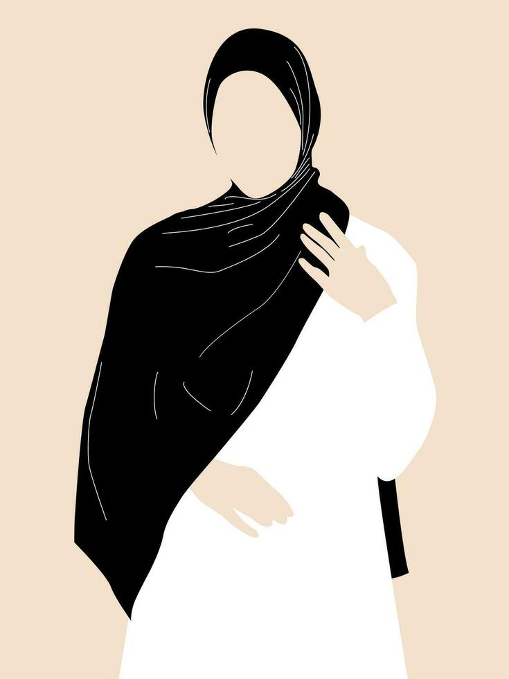 Illustration of muslim woman wearing black hijab vector