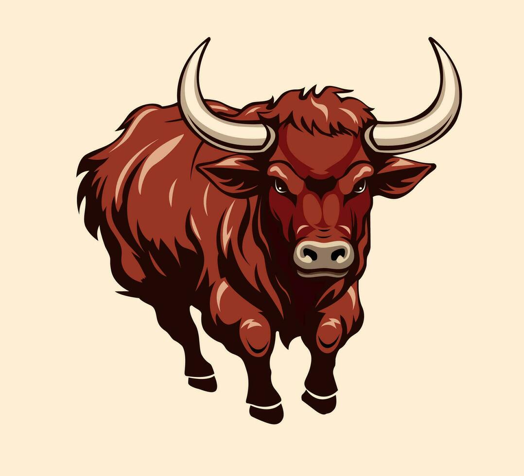 agresivo rojo toro logo en blanco antecedentes vector ilustración