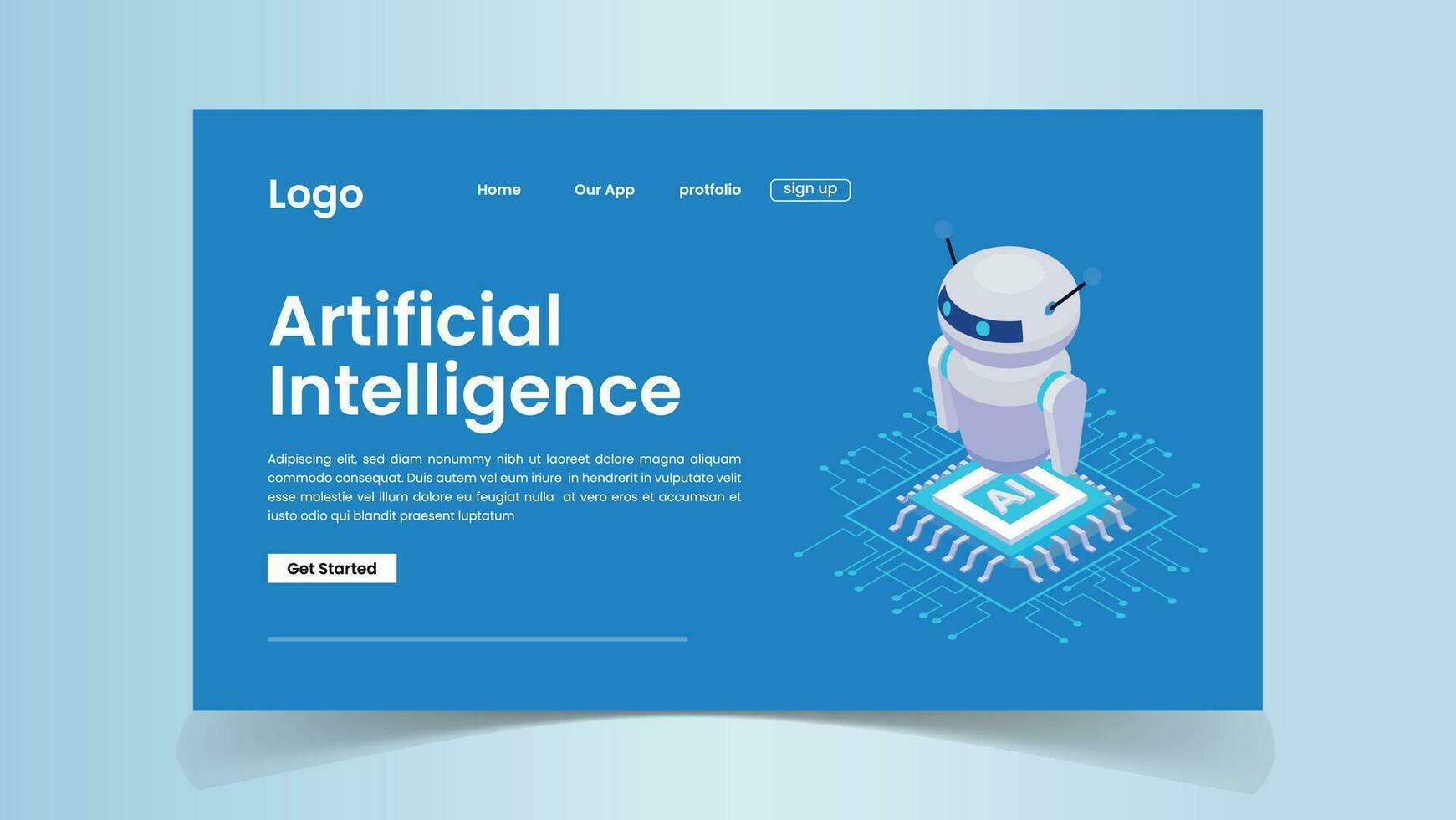 Artificial intelligence ui landing page illustration carton robot design vector