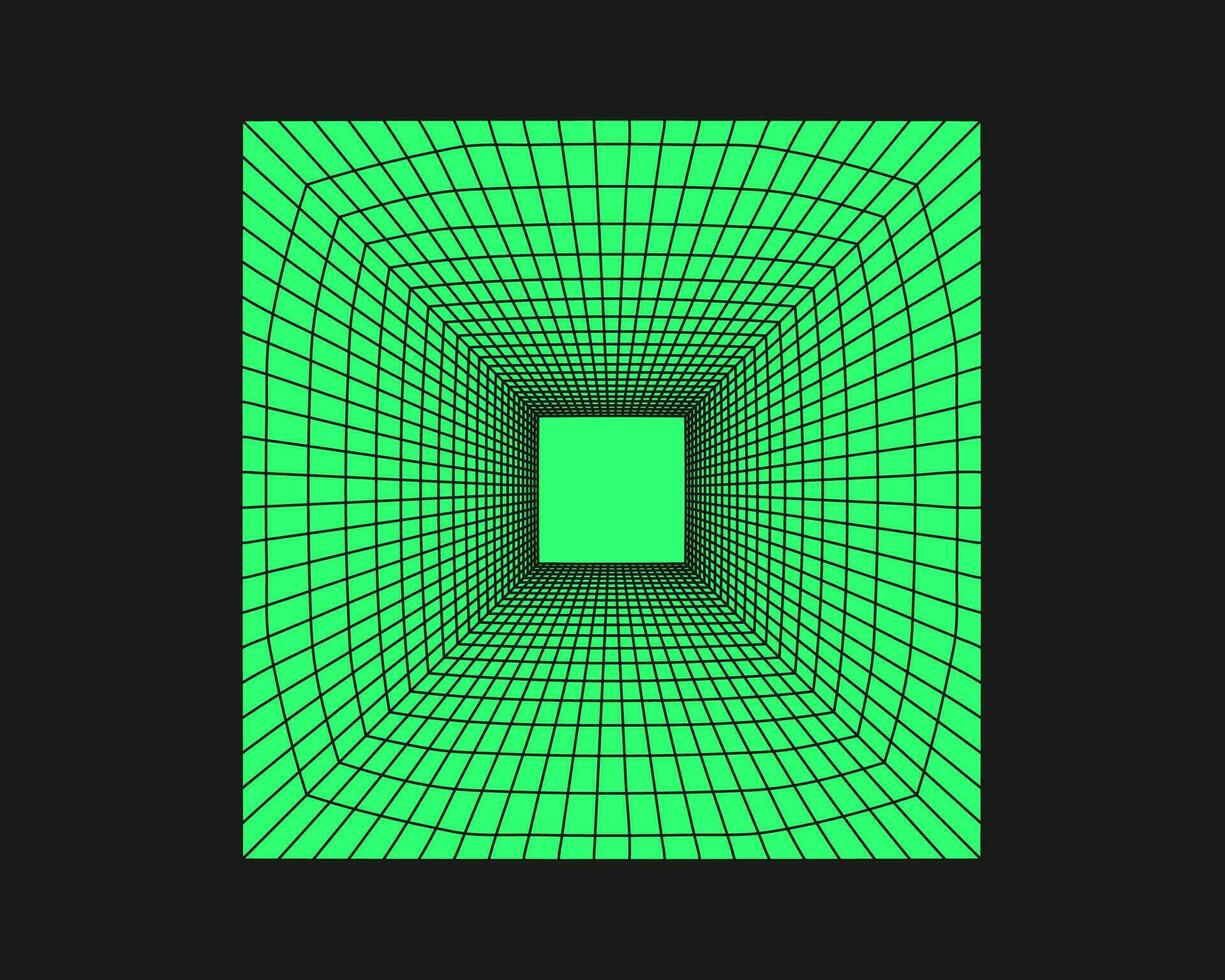 Cyberpunk perspective grid. Cyber geometry y2k element. Isolated style on black background. Vector trendy illustration.