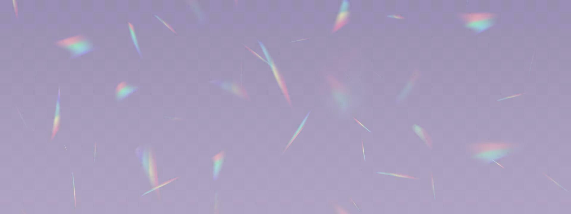 Blurred rainbow refraction overlay effect. Light lens prism effect. Holographic reflection, crystal flare leak shadow overlay. Vector abstract illustration.