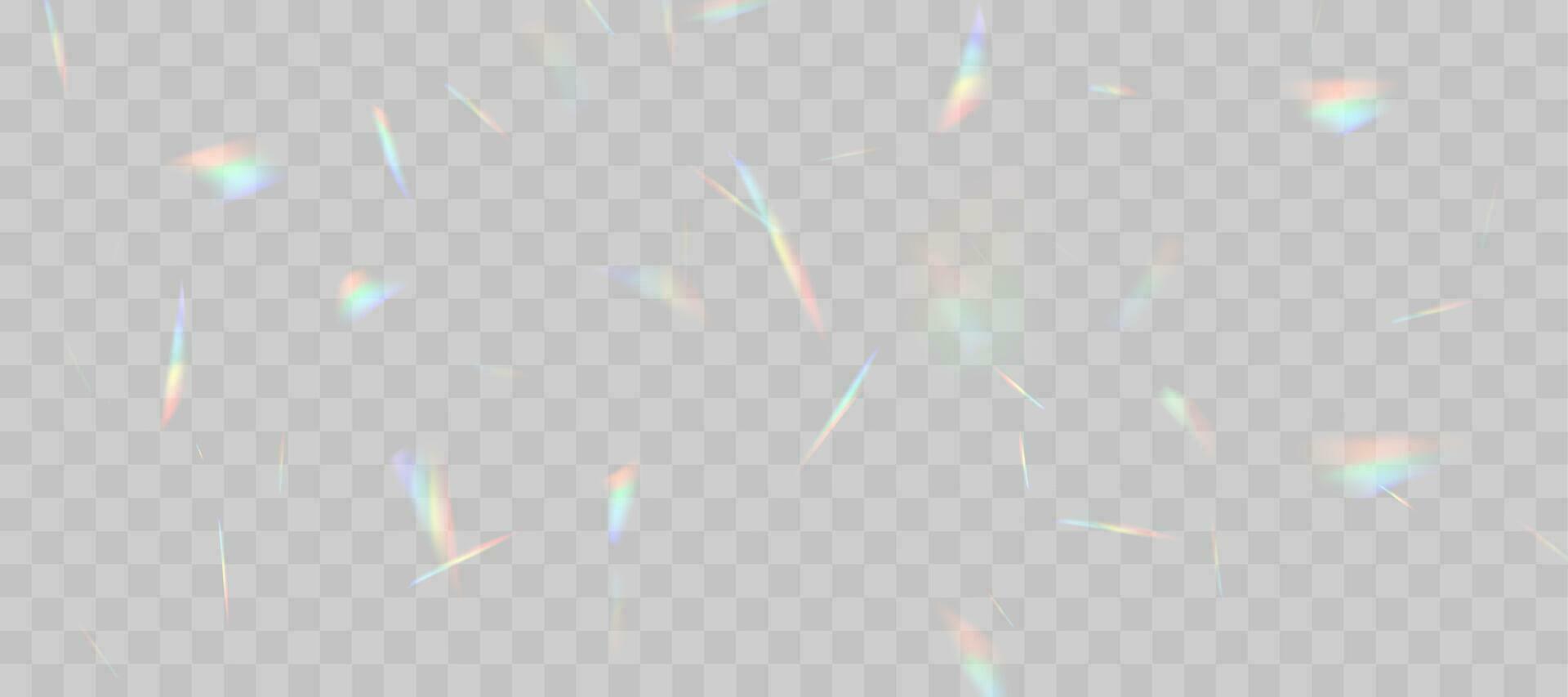 Blurred rainbow refraction overlay effect. Light lens prism effect. Holographic reflection, crystal flare leak shadow overlay. Vector abstract illustration.