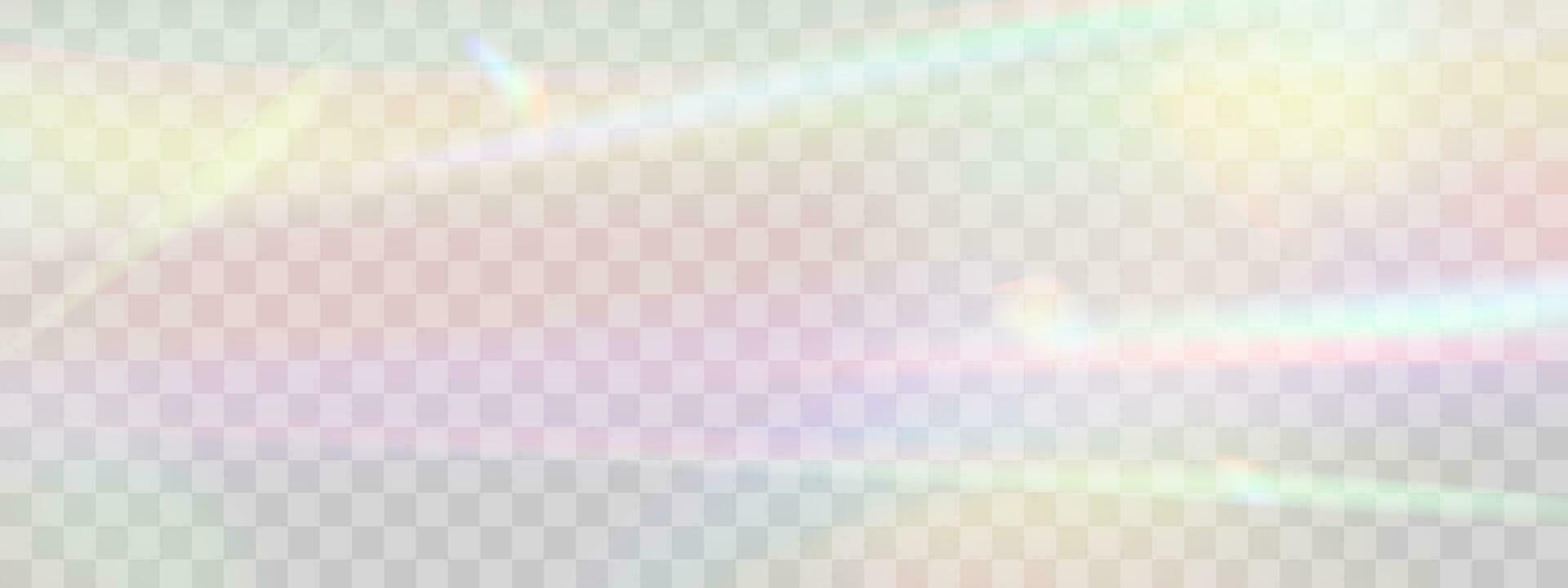 Blurred rainbow refraction overlay effect. Light lens prism effect. Holographic reflection, crystal flare leak shadow overlay. Vector abstract illustration.