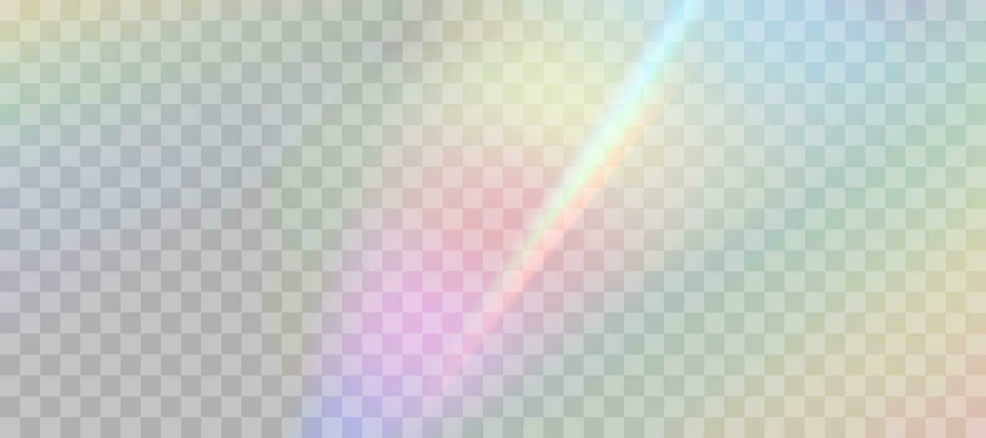 Blurred rainbow refraction overlay effect. Light lens prism effect. Holographic reflection, crystal flare leak shadow overlay. Vector abstract illustration.