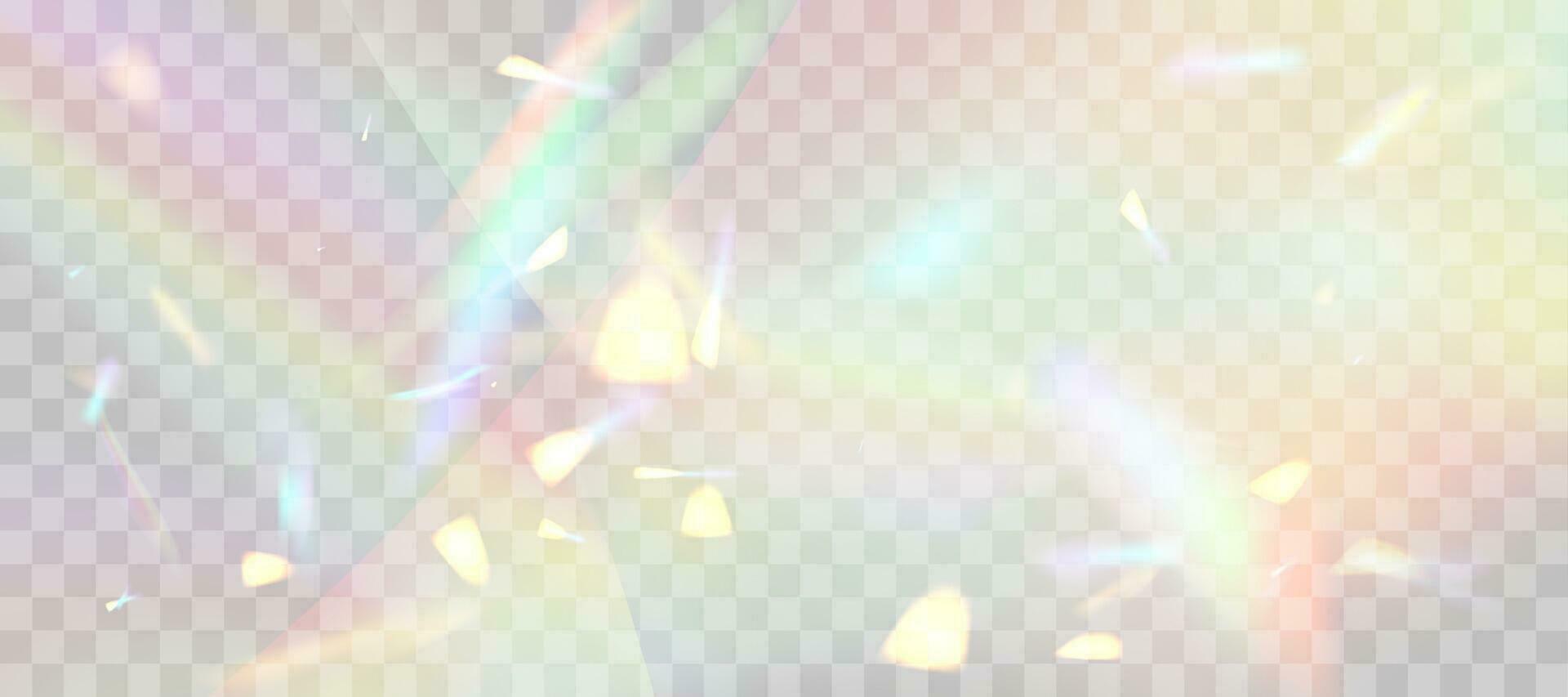 Blurred rainbow refraction overlay effect. Light lens prism effect. Holographic reflection, crystal flare leak shadow overlay. Vector abstract illustration.