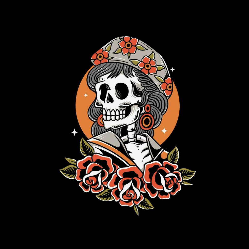 skeleton Vector old school tattoo vintage tattoo style illustration