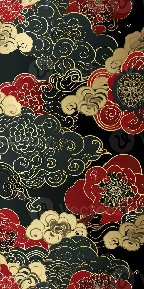 AI generated Chinese auspicious cloud pattern with red and gold themes. photo