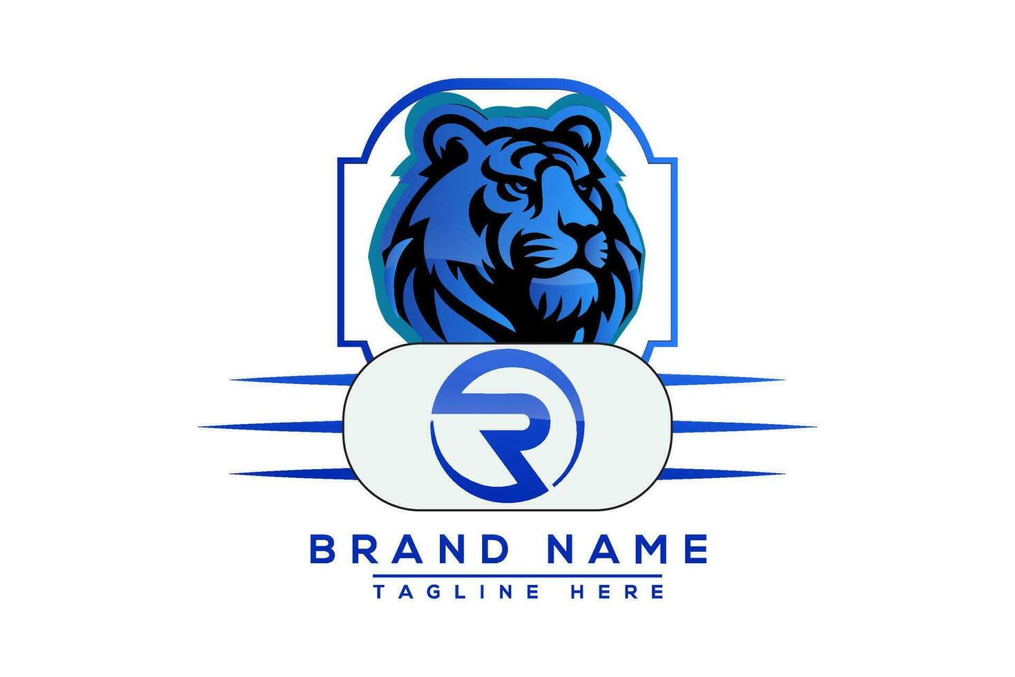 R Tiger logo Blue Design. Vector logo design for business.