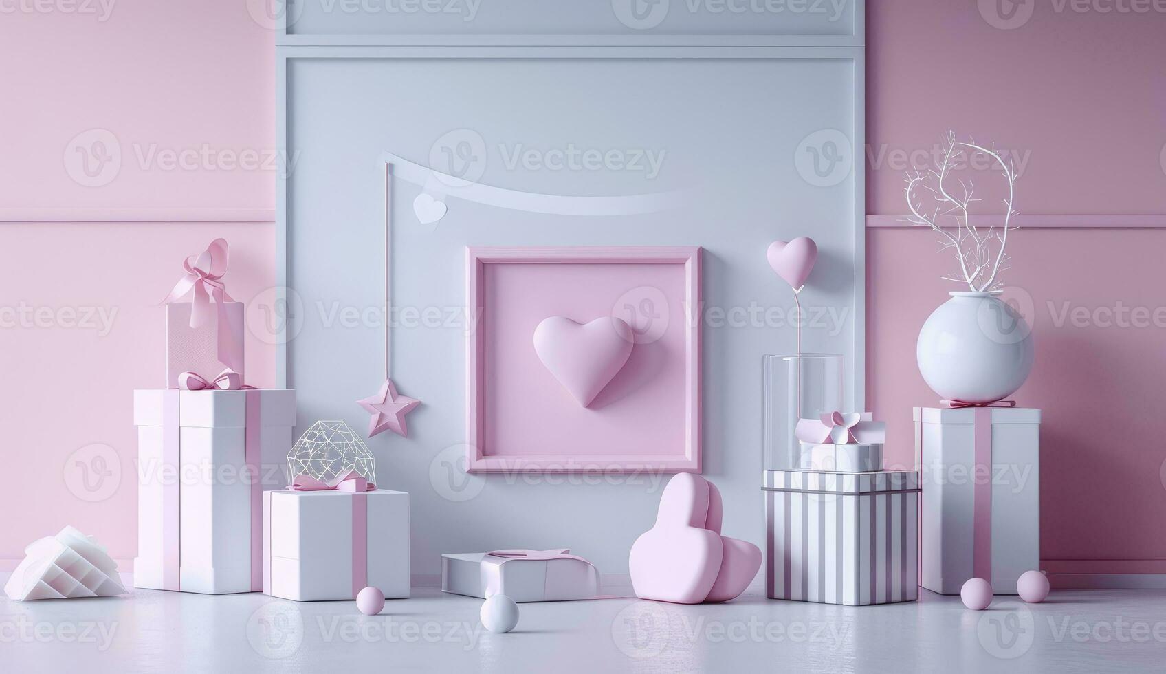 AI generated Happy valentines Day decoration with gift box, 3D rendering illustration photo