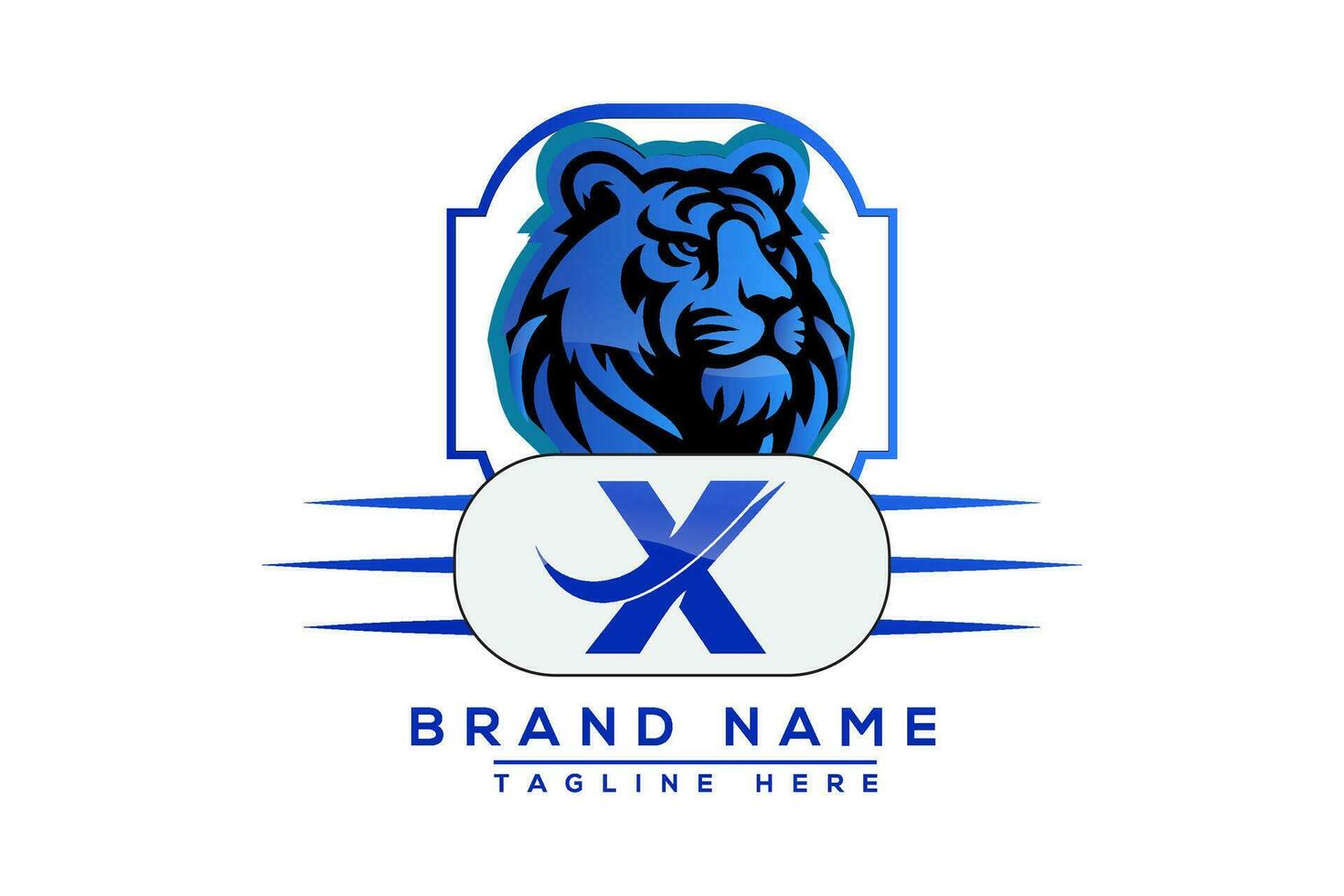 X Tiger logo Blue Design. Vector logo design for business.