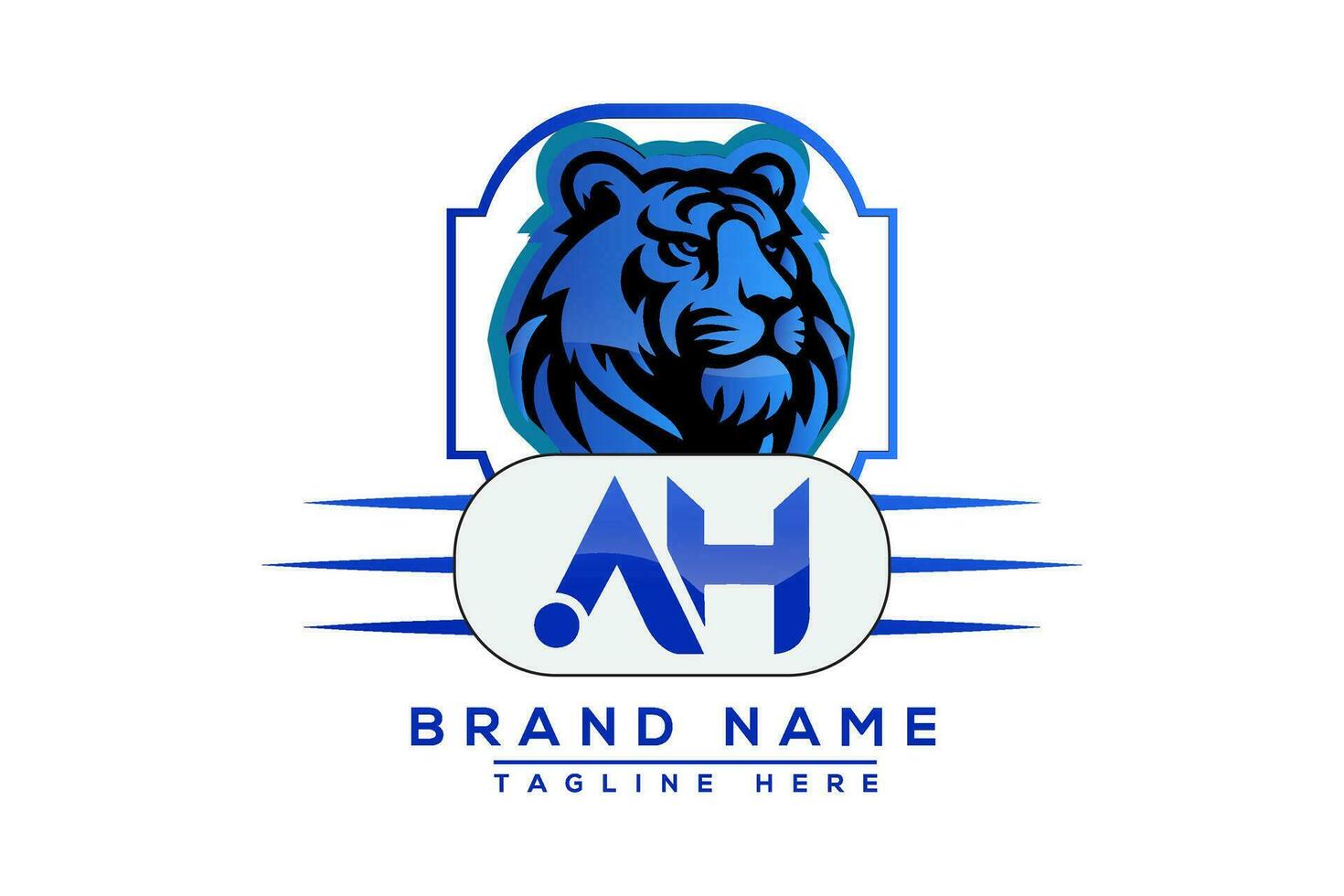 AH Tiger logo Blue Design. Vector logo design for business.