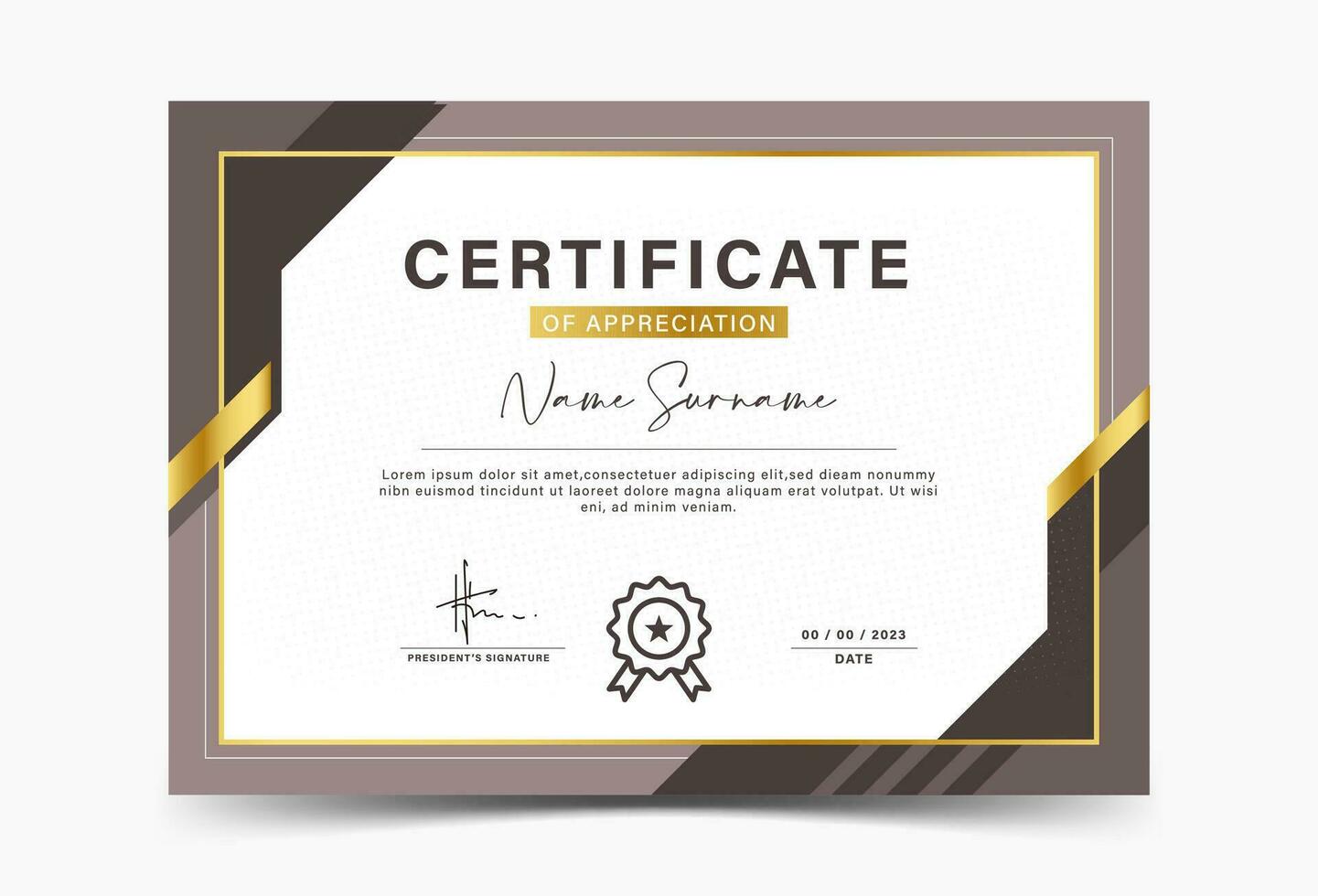 Brown and gold geometric effect certificate of achievement template. Vector