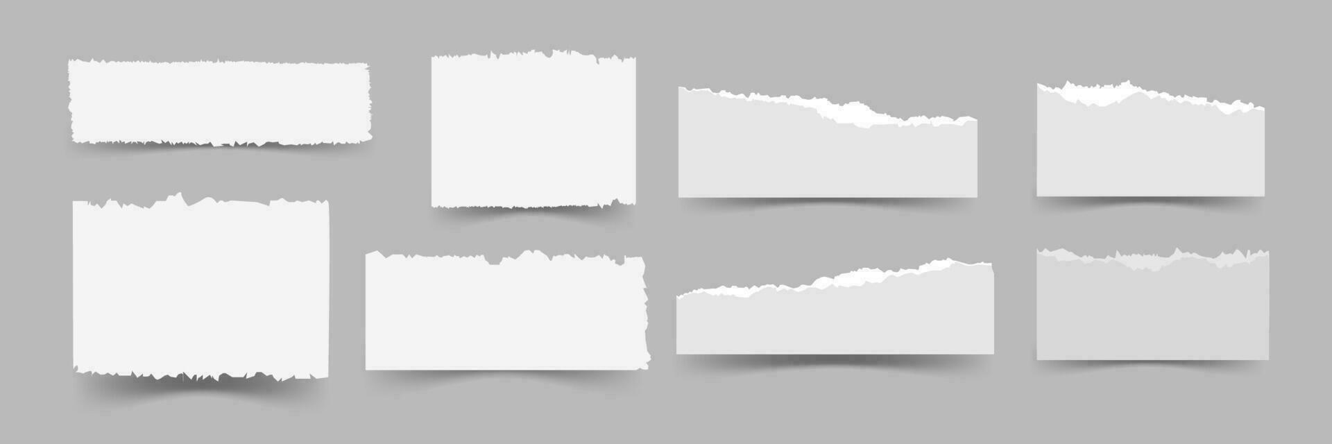 Set of torn or ripped sheets of white paper. Blank page separation vector illustration . 8 set