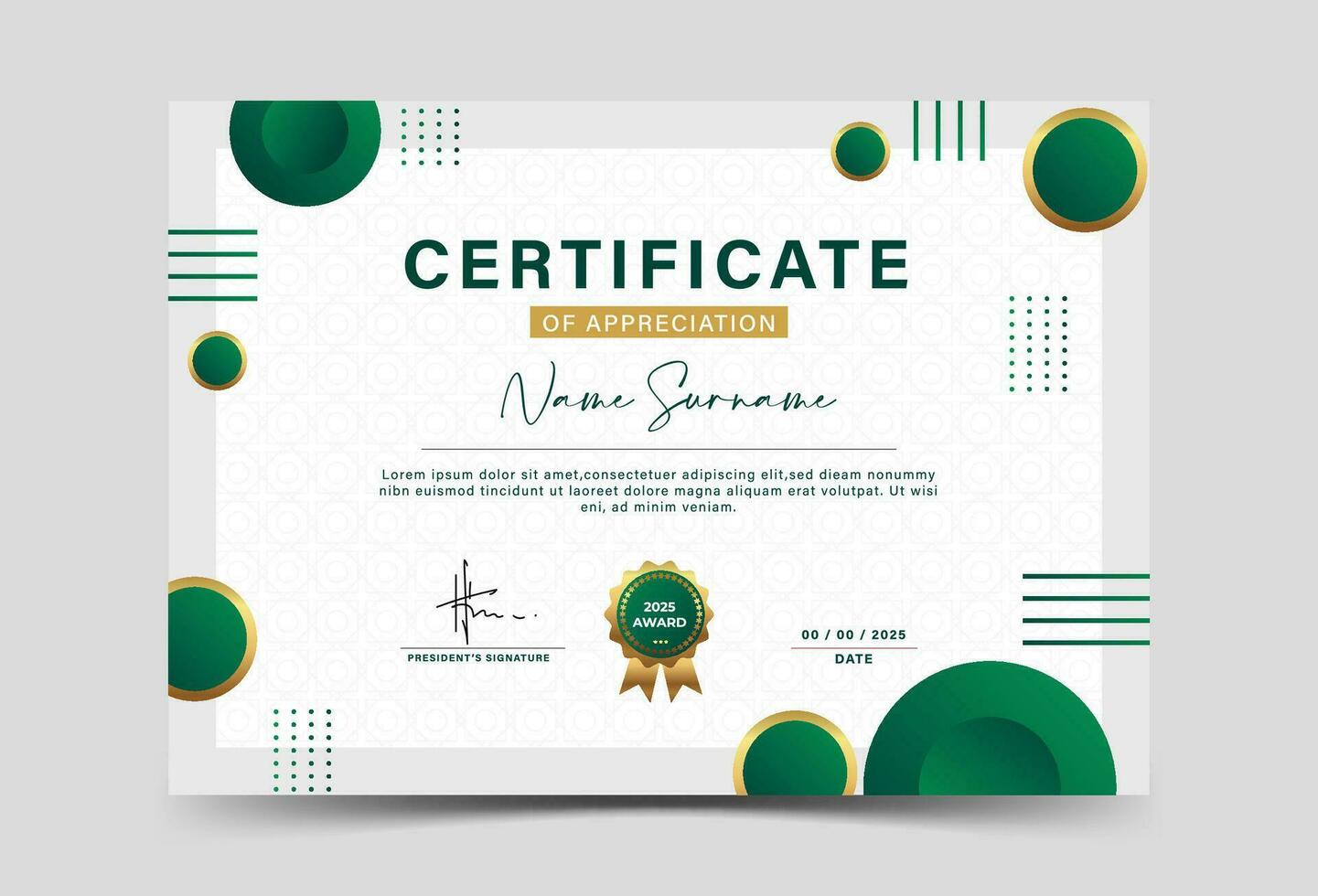 Dark green and gold geometric effect achievement certificate template. Circle. Trendy vector