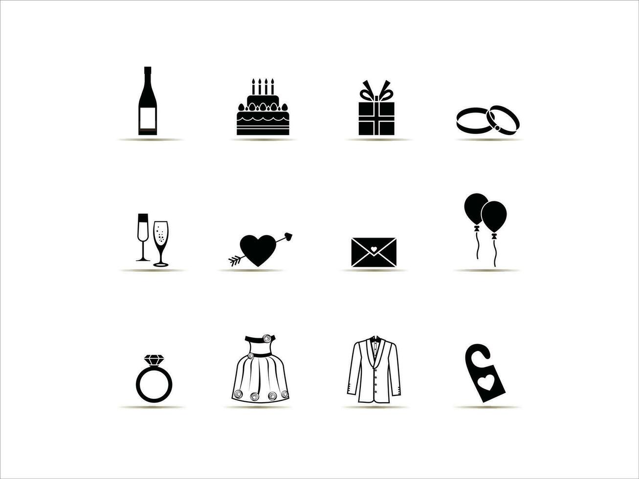 wedding set set with black and white hand drawn vector