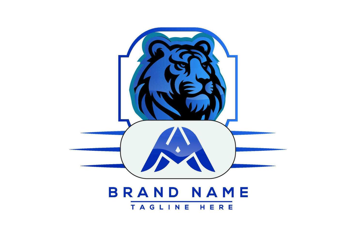 AM Tiger logo Blue Design. Vector logo design for business.