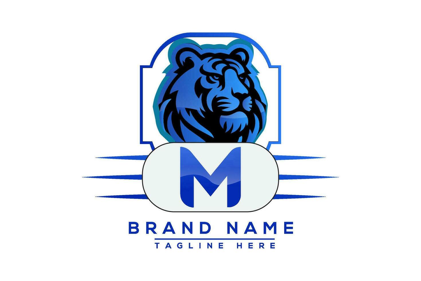 M Tiger logo Blue Design. Vector logo design for business.