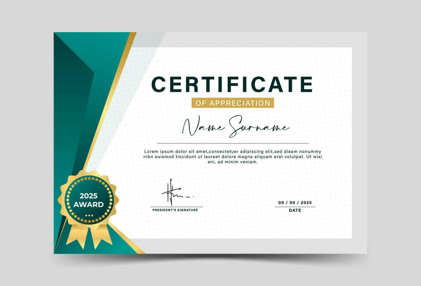 Dark green and gold geometric effect achievement certificate template. Slash effect vector