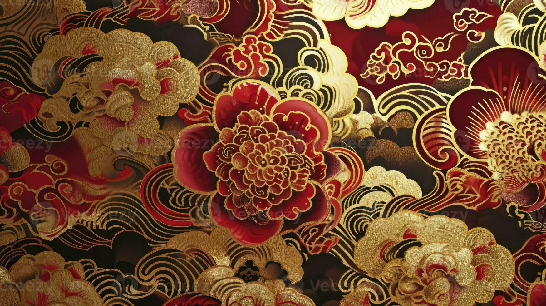 AI generated Chinese auspicious cloud pattern with red and gold themes. photo